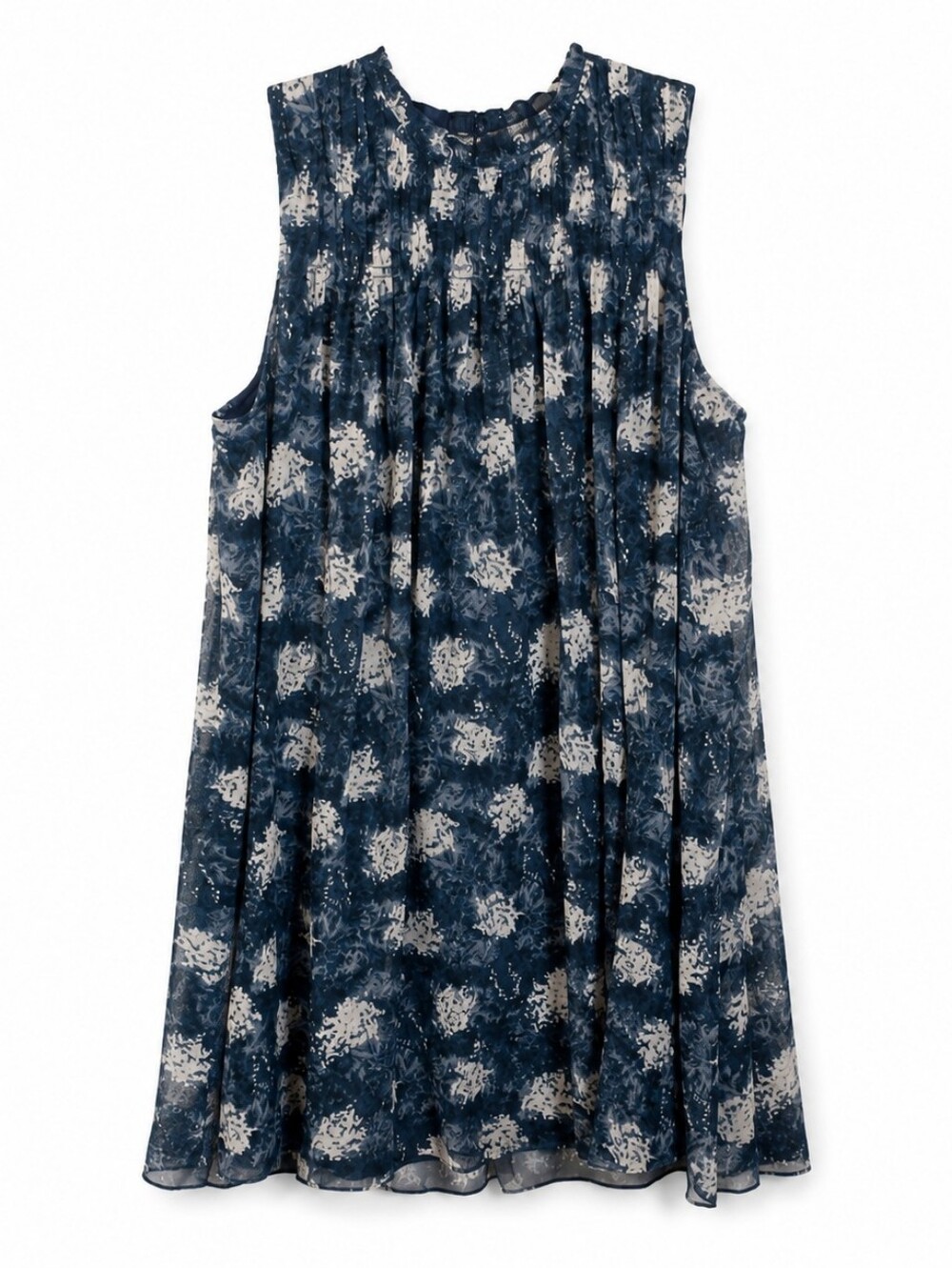 Joie Baltic Print Navy Chiffon Sleeveless Shift Dress XL